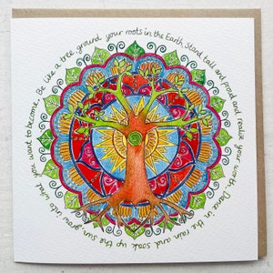 Carte Soyez comme un arbre, mandala conscient, citation positive inspirante, par Janine Drayson