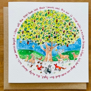 Tarjeta navideña inspirada en la naturaleza 'Holly Tree' de Janine Drayson