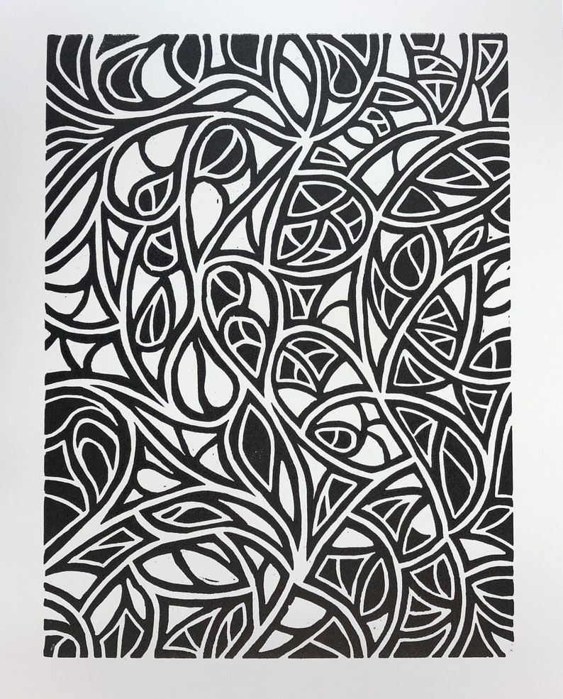Black Paisley Woodblock Abstract Print
