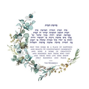 Hebrew Home Blessing- Birkat Habayit- Jewish Wall Art- Green Dreams