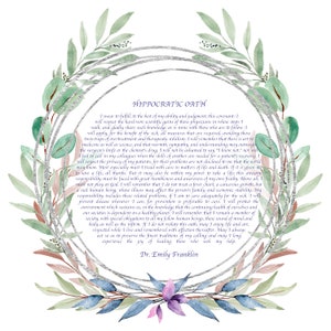 Hippocratic Oath, Doctor Gift, Doctor Present, Physicians Oath, Doctor Graduation Gift, Gift for Doctor, MD Gifts, Personalized Dr. Gift