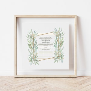 Hochzeitsurkunde, Hochzeitsurkunde, Benutzerdefinierter Text, Quaker Style