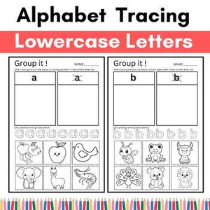 Hojas de trabajo del alfabeto para niños: actividad de cortar y pegar, reconocimiento de letras, aprendizaje preescolar, material imprimible para educación en el hogar, páginas para colorear