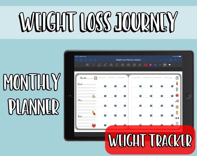 Weight Loss Planner for Goodnotes Fitness Planner Weight Etsy