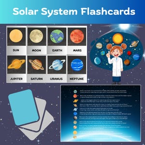 Cartes mémoire du système solaire pour enfants - Planètes, soleil, lune et faits amusants sur l'espace