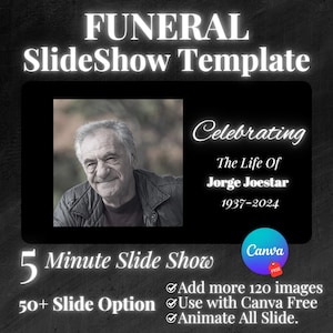 Simple & Elegant Funeral Slideshow Canva Template, Memorial Service, Celebration of Life Video, 120 Photos, 55 Slides, Personalized Tribute