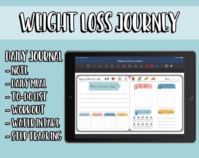 Weight Loss Planner for Goodnotes Fitness Planner Weight Etsy
