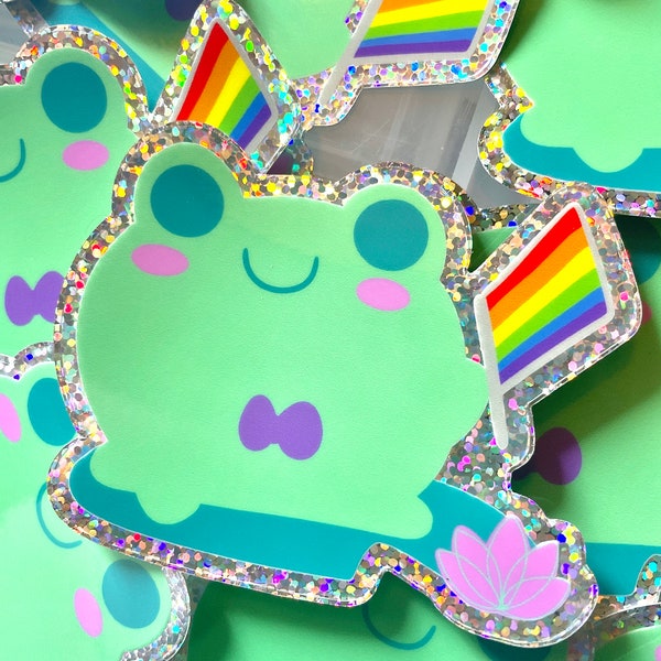 PRIDE Gay Frog Cute Glittery Sticker
