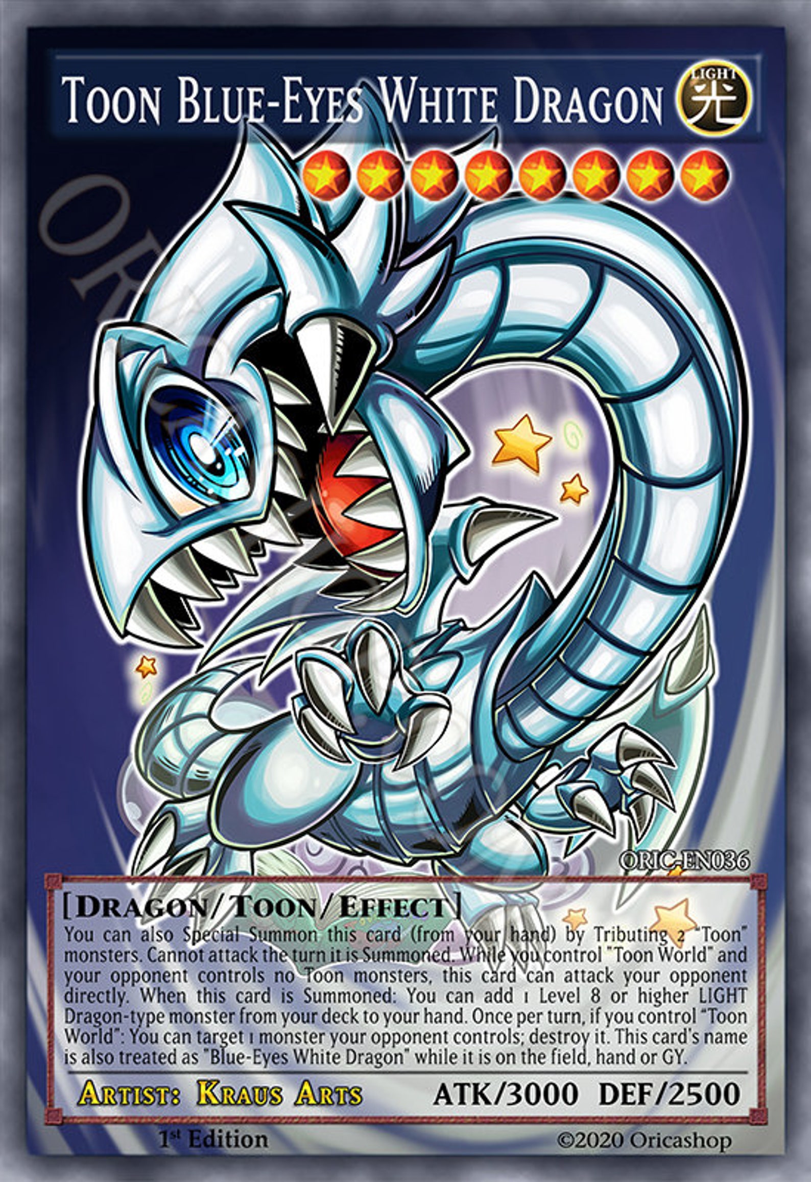 Yugioh ORICA Toon BlueEyes White Dragon Holo FullArt Etsy