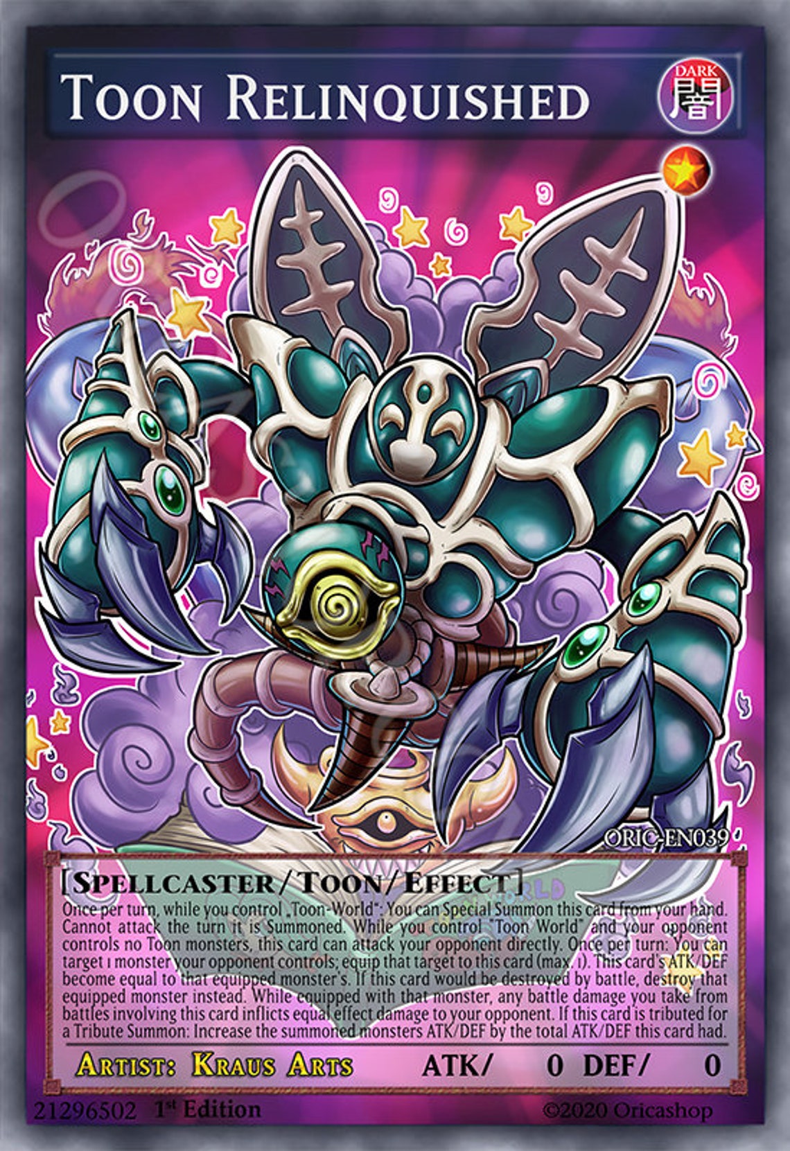 Yugioh ORICA Toon Relinquished Holo Full Art Custom Etsy