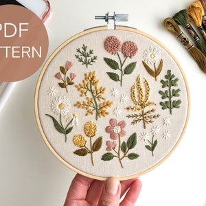 Vintage Wildflowers embroidery pattern, floral embroidery pattern PDF, embroidery design flowers, botanical embroidery PDF pattern