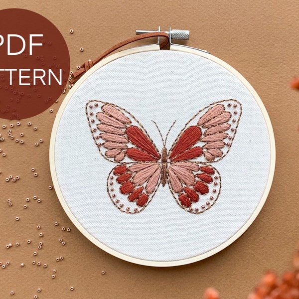 Butterfly embroidery pattern pdf, beginner embroidery pdf pattern, hand embroidery butterfly pattern