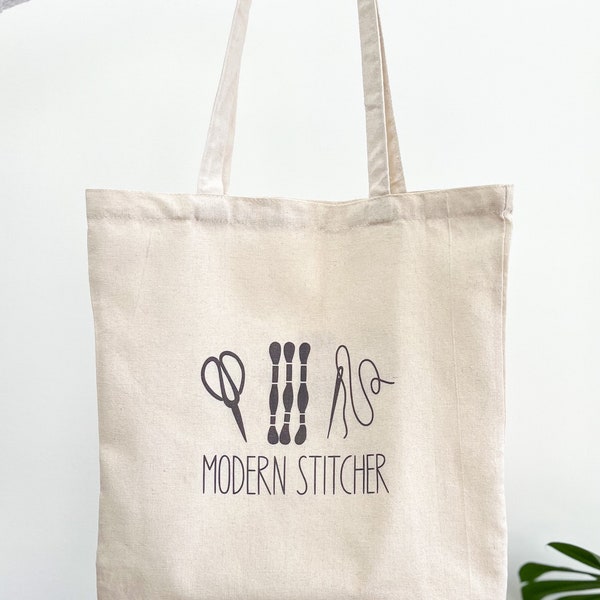 Canvas tote bag for embroidery artists and cross stitchers, embroidery canvas bag, eco cotton canvas bag, modern stitcher bag