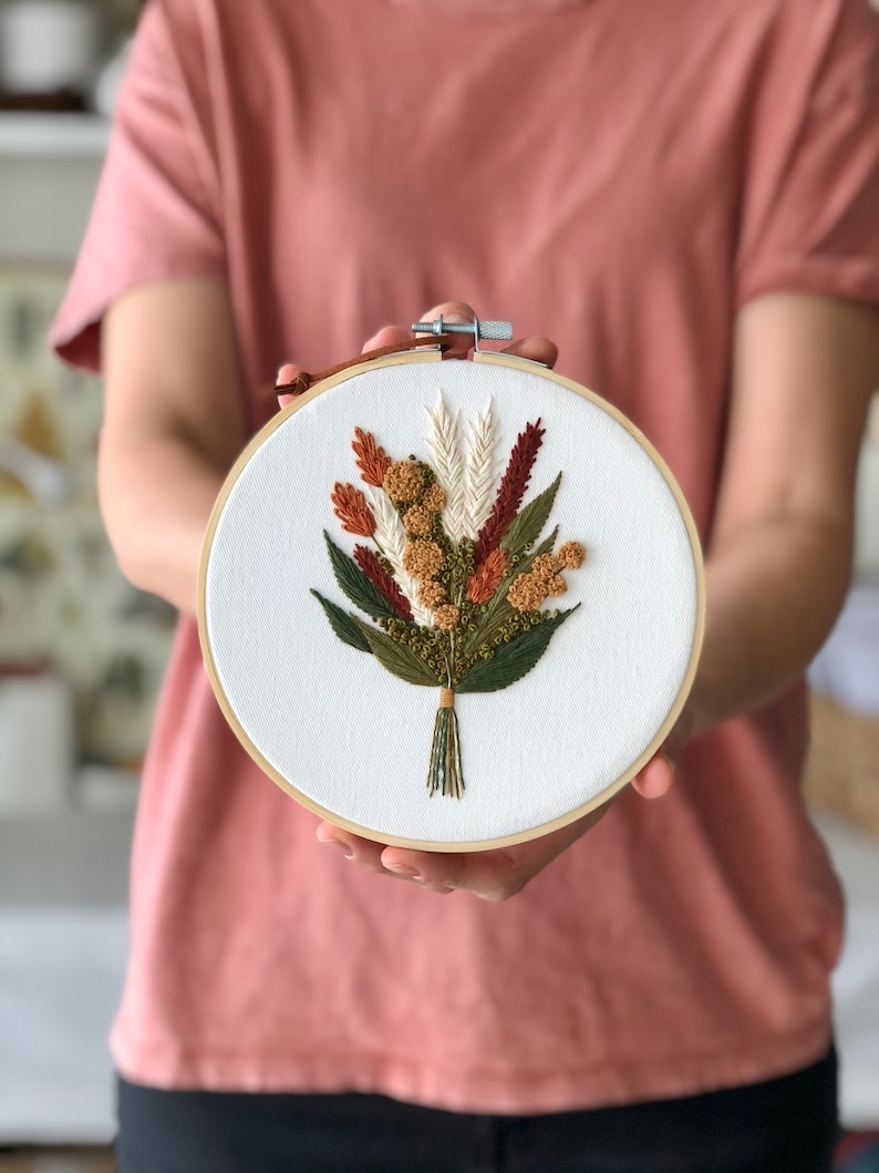 Fall embroidery bouquet pattern, fall flowers embroidery pdf pattern, autumn embroidery image 5