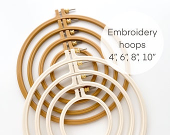 Plastic embroidery hoops 4”, 6”, 8”, 10”, neutral colors embroidery hoops with tight grip, cross stitch hoops, beginner embroidery supplies