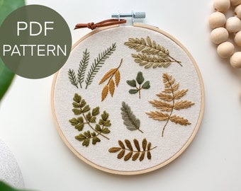 Botanical embroidery pattern, spring embroidery pattern pdf, leaves embroidery design