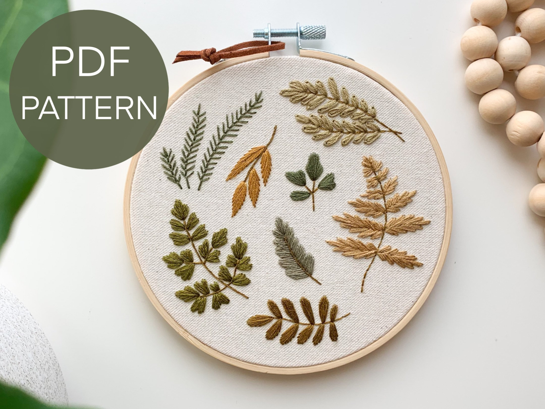 植物の刺繍パターン、春の刺繍パターン PDF、葉の刺繍デザイン