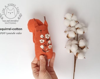 PDF pattern and video tutorial, squirrel toy sewing pattern, stuffed animal pattern, handmade squirrel toy pattern, soft fabric animals