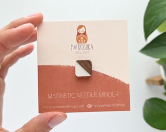 Needle minder, minimalist magnetic needle minder for embroidery, cross stitch, quilting, modern needle keeper, wood and resin needle magnet