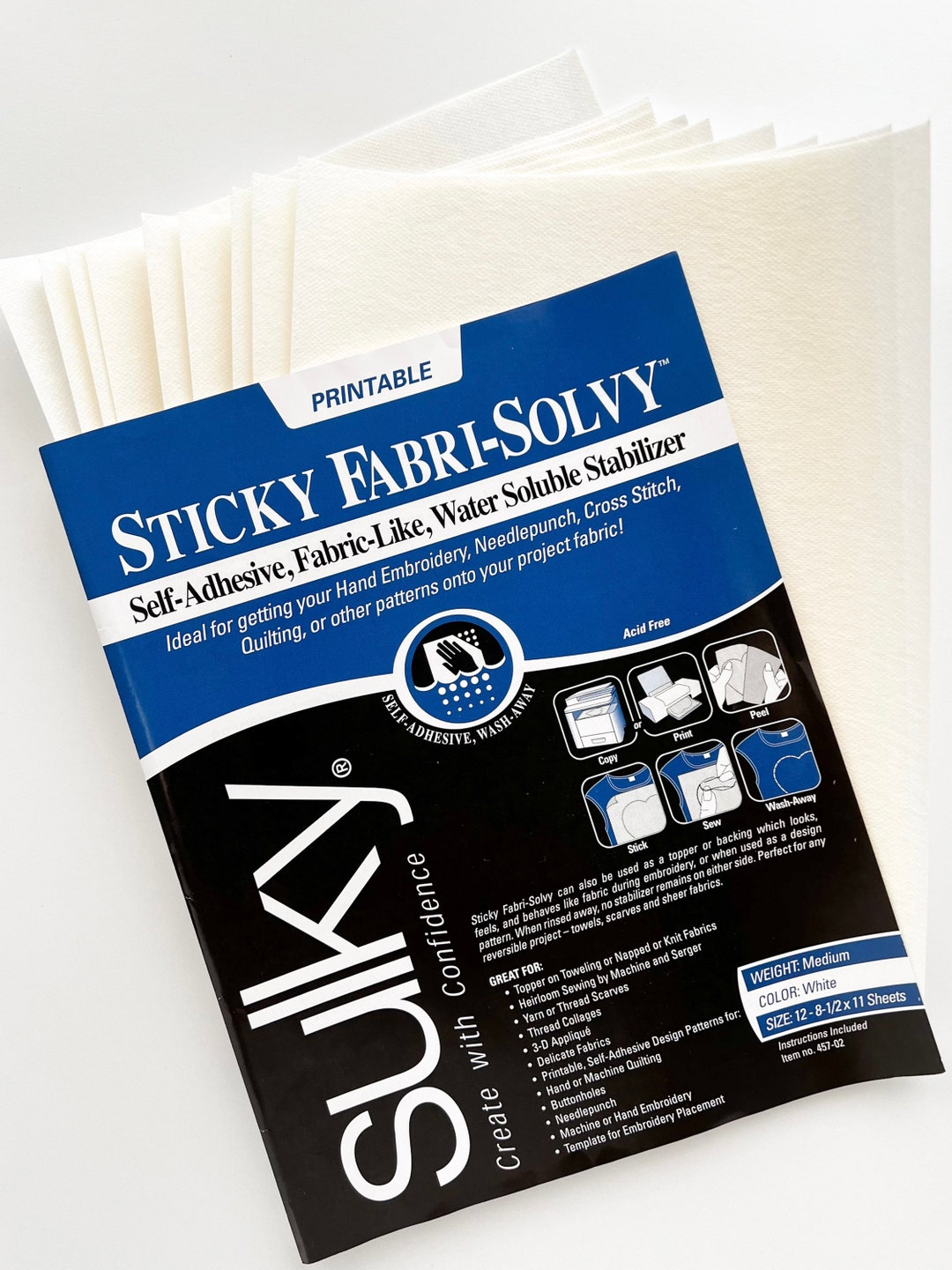 Sticky Fabri-Solvy | Adhesive Printable Sulky Temporary Water Soluble  Stabilizer for Embroidery, Quilting, Applique