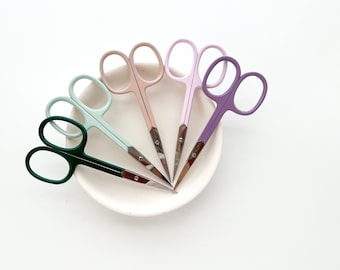 Modern embroidery scissors, small sharp scissors, cross stitch scissors, small scissors black, purple, blush, mint