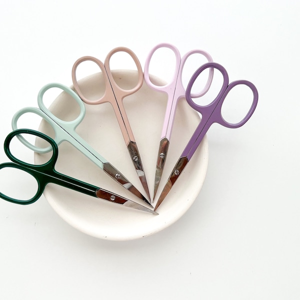 Modern embroidery scissors, small sharp scissors, cross stitch scissors, small scissors black, purple, blush, mint