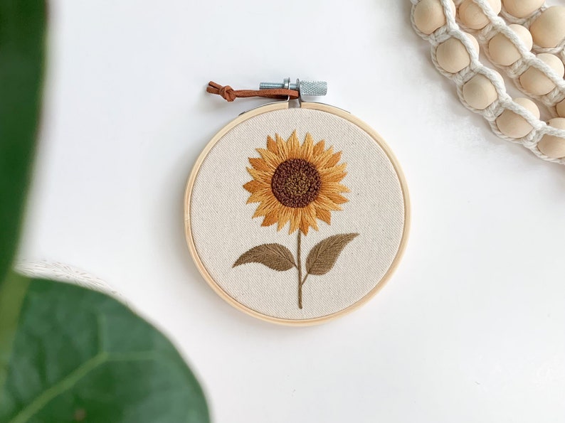 Sunflower Embroidery Kit, fall embroidery kit for beginners, sunflower needlepoint beginner kit, diy embroidery hoop kit image 7