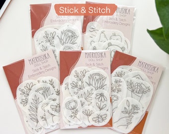 Stick and Stitch embroidery patterns, embroidery stick and stitch, floral stick and stitch, peel and stick embroidery transfers