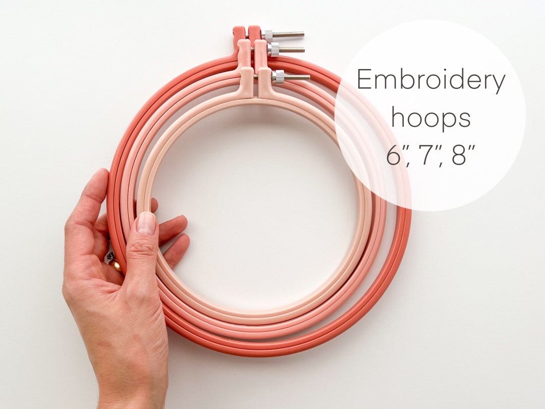 Elovell Embroidery Hoops 6, 7, 8, Pink Plastic Embroidery Hoops With