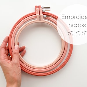 Elovell embroidery hoops 6”, 7”, 8”, pink plastic embroidery hoops with tight grip