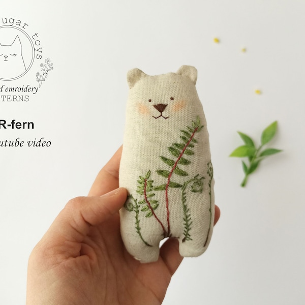 PDF pattern + video tutorial, handmade bear toy sewing pattern, hand embroidered bear toy, stuffed animal toys for baby, toddler