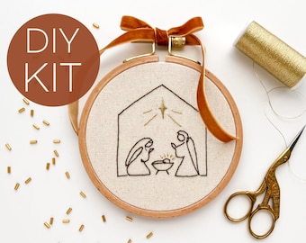 Nativity scene embroidery kit, Christmas  embroidery kit DIY, modern nativity, minimalist nativity, Christmas craft gift, holiday craft diy