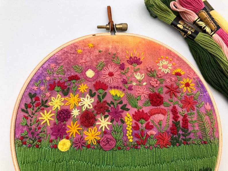Flower field embroidery hoop art cross stitch flowers nature  etsy Flower field embroidery hoop art cross stitch flowers nature  etsy
