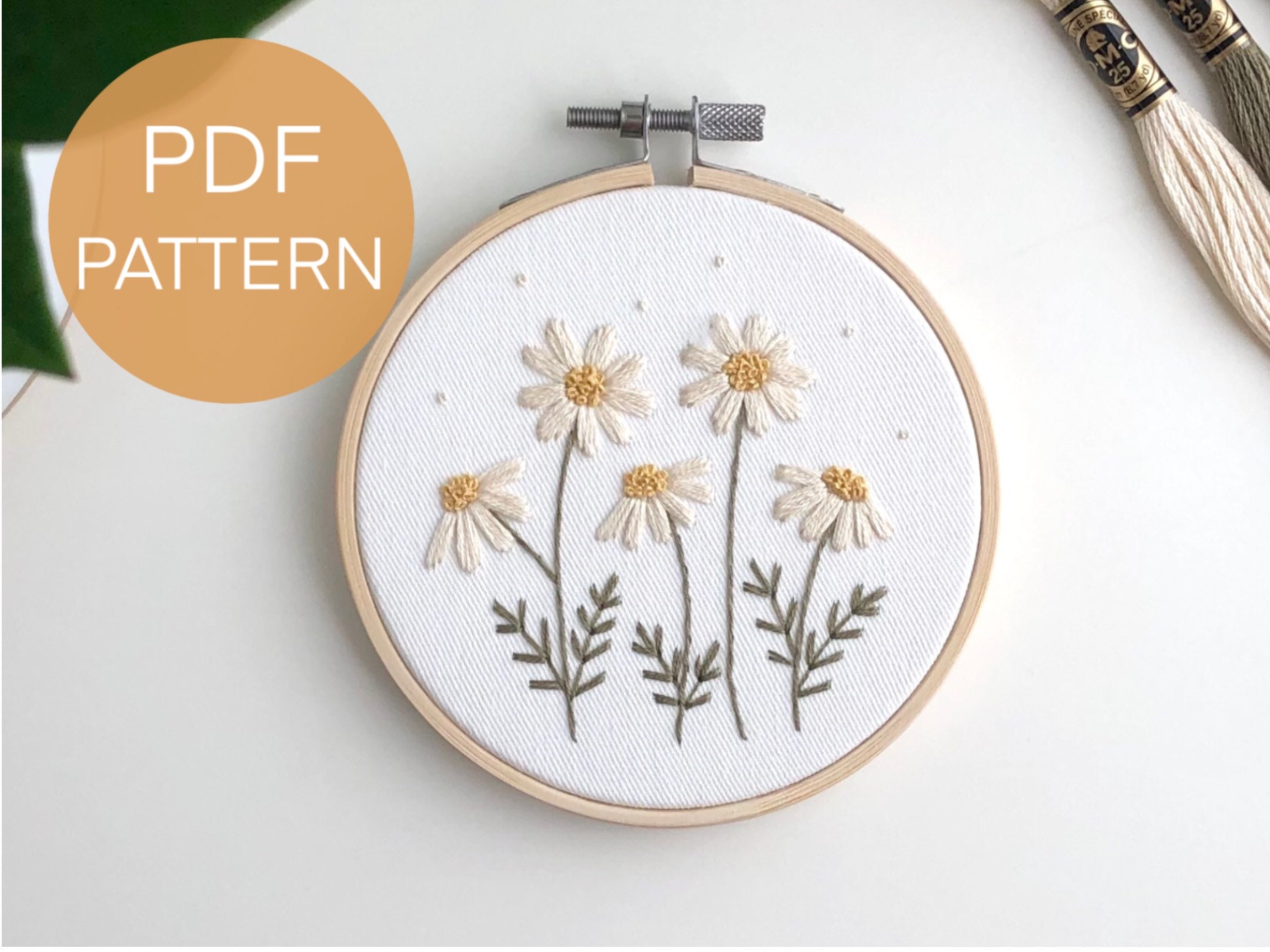Daisies Embroidery Beginner Pattern PDF Botanical Embroidery PDF