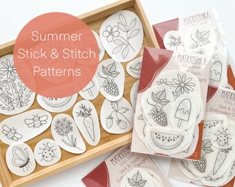 Summer Stick and Stitch embroidery, stick and stitch patterns, water soluble embroidery designs for clothing