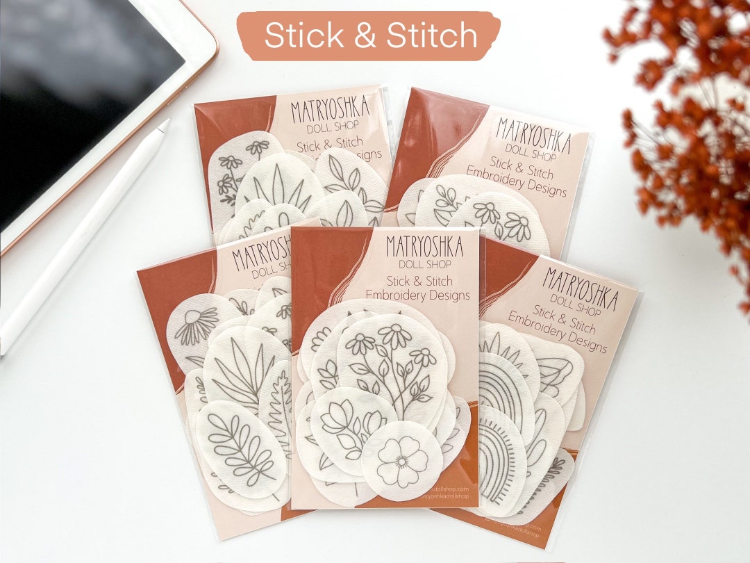 13 Pcs Water Soluble Embroidery Patterns Stabilizers, Stick and Stitch  Embroidery Transfers Paper with Floral Cat Patterns for Embroidery Hand  Sewing