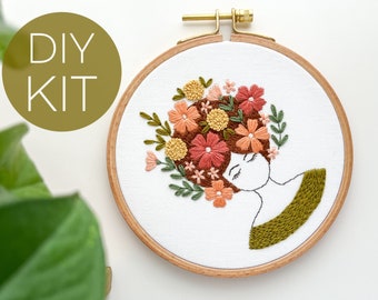 Flower Girl embroidery kit, modern embroidery diy kit, feminine embroidery, intermediate embroidery pattern