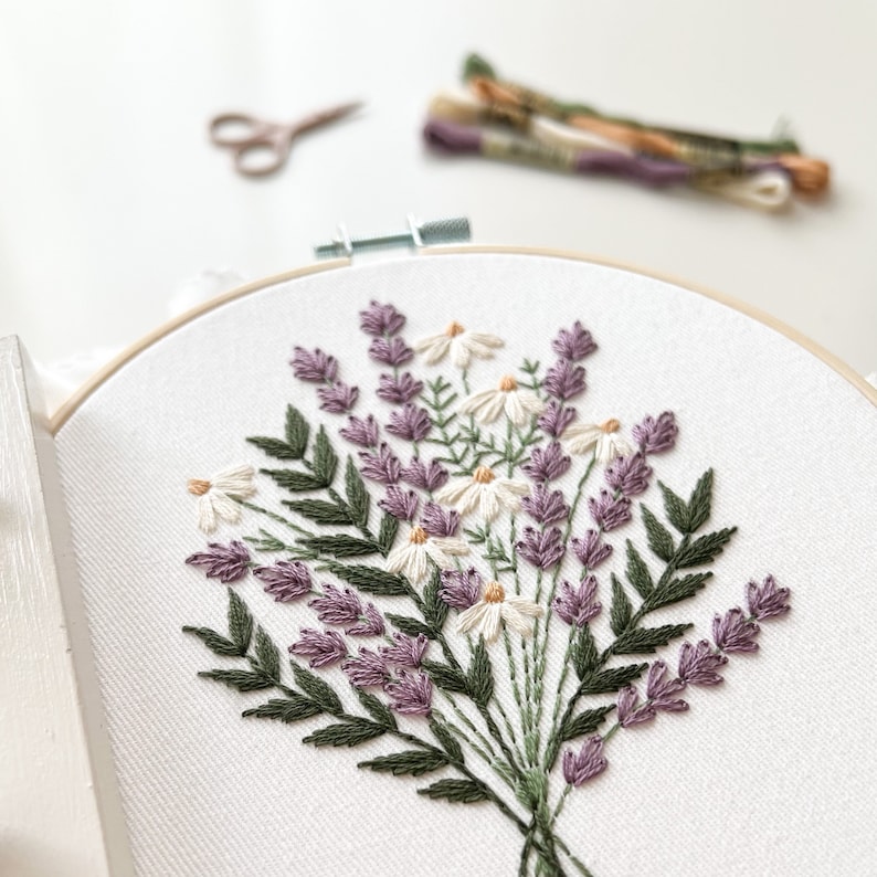 Lavender and Daisies Embroidery Kit Embroidery Kit Lavender Etsy