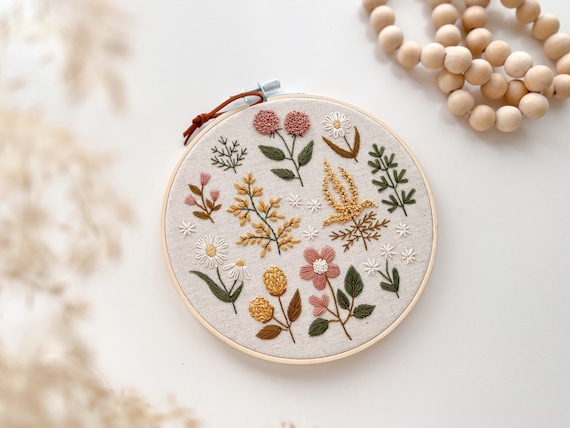 Vintage Wildflowers Embroidery Kit, Floral Hand Embroidery