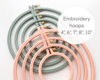 Plastic embroidery hoops 4”, 6”, 7”, 8”, 10”, pastel embroidery hoops, cross stitch plastic hoops, large embroidery hoops