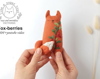 PDF pattern + video tutorial, handmade fox toy sewing pattern, embroidered fox pattern, stuffed animal toys for baby, toddler, linen fox toy