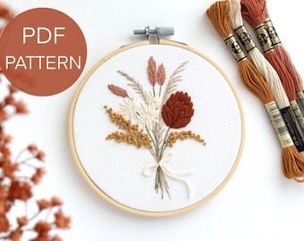 Dried Flowers Bouquet embroidery pattern, pdf pattern, beginner embroidery pattern pdf, flowers cross stitch pattern for beginners