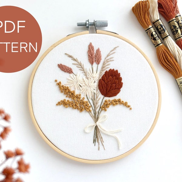 Dried Flowers Bouquet embroidery pattern, pdf pattern, beginner embroidery pattern pdf, flowers cross stitch pattern for beginners