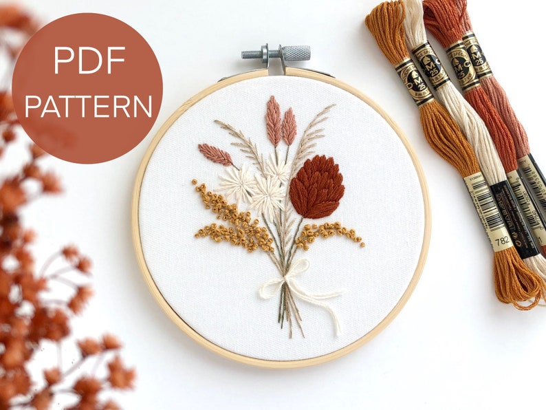 Dried Flowers Bouquet embroidery pattern, pdf pattern, beginner embroidery pattern pdf, flowers cross stitch pattern for beginners 