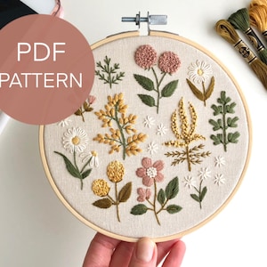 Wildblumen Stickmuster: Vintage Blumenmuster (PDF-Muster)