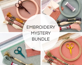 Embroidery supplies MYSTERY BUNDLE, surprise bag, embroidery fabrics, hand embroidery kit