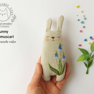 PDF Pattern + Video Tutorial, Linen Bunny Sewing Pattern, Stuffed Bunny ...