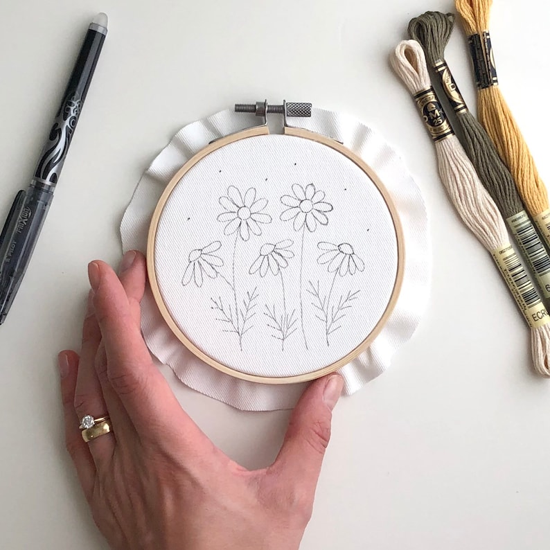 Daisies Embroidery Beginner Pattern PDF Botanical Embroidery Etsy