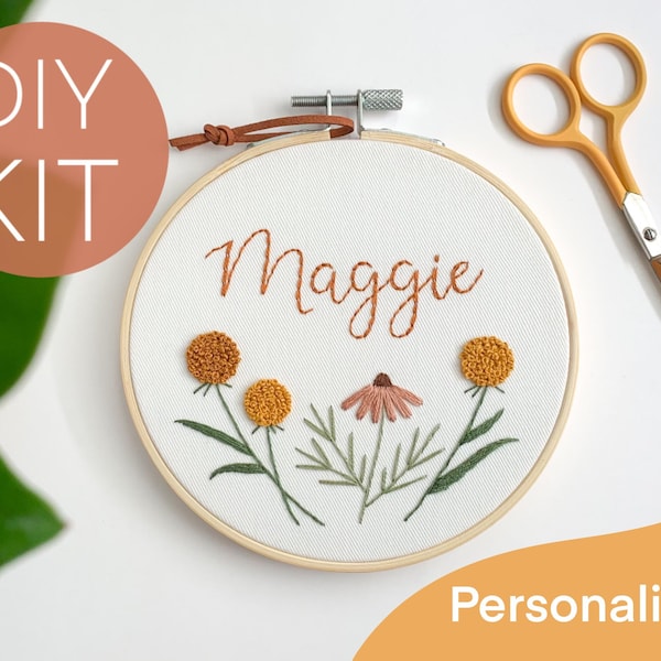 Personalized embroidery kit, beginner embroidery kit, custom name embroidery kit, baby name cross stitch DIY kit