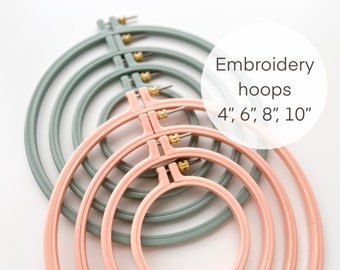 Plastic embroidery hoops 4”, 6”, 8”, 10”,  tight grip pastel embroidery hoops, cross stitch plastic hoops, large embroidery hoops